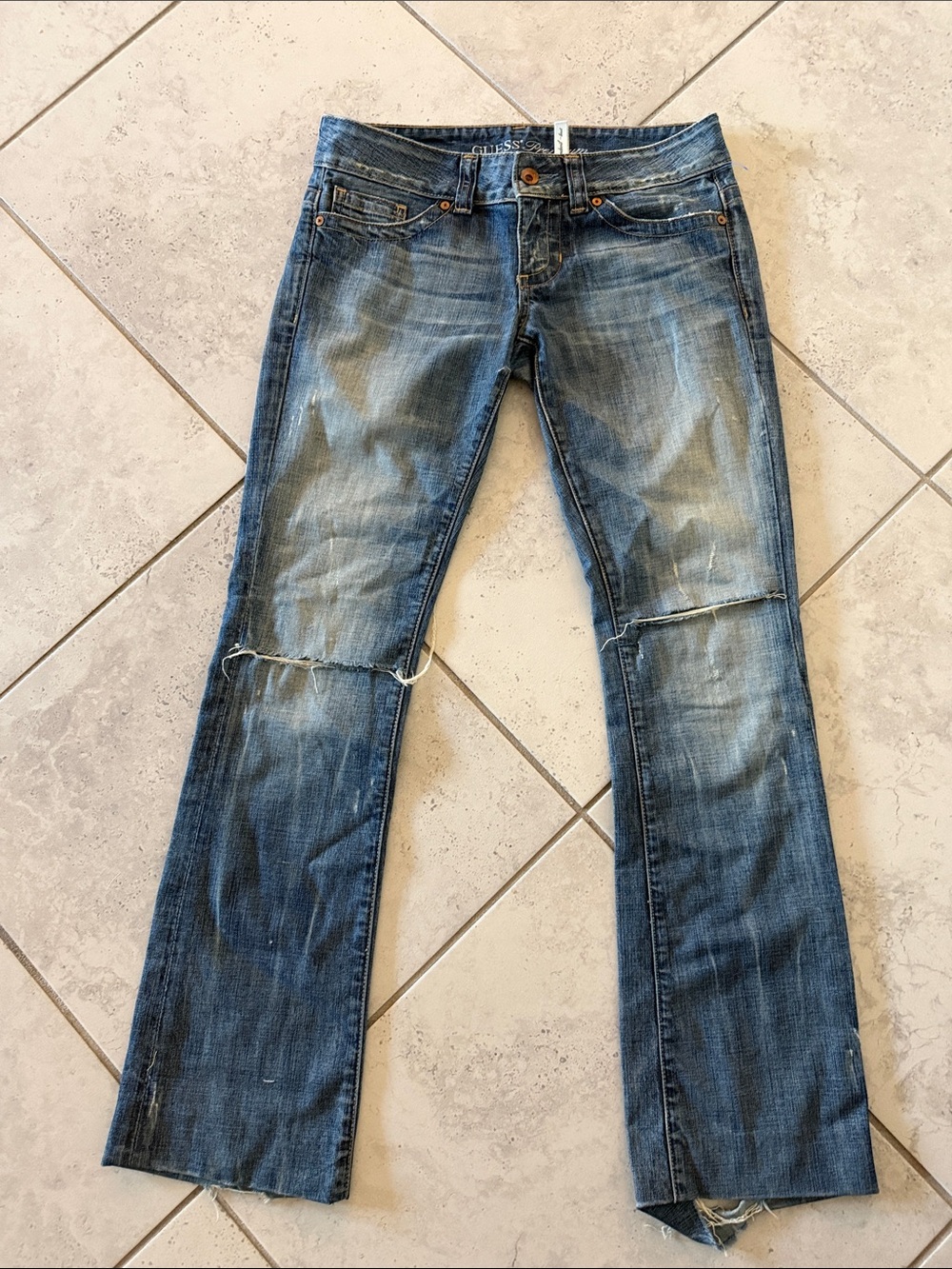 GUESS Distressed Medium Blue Flare Jeans